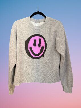 Graffiti Smiley Face Cropped Sweatshirt - Size Small
